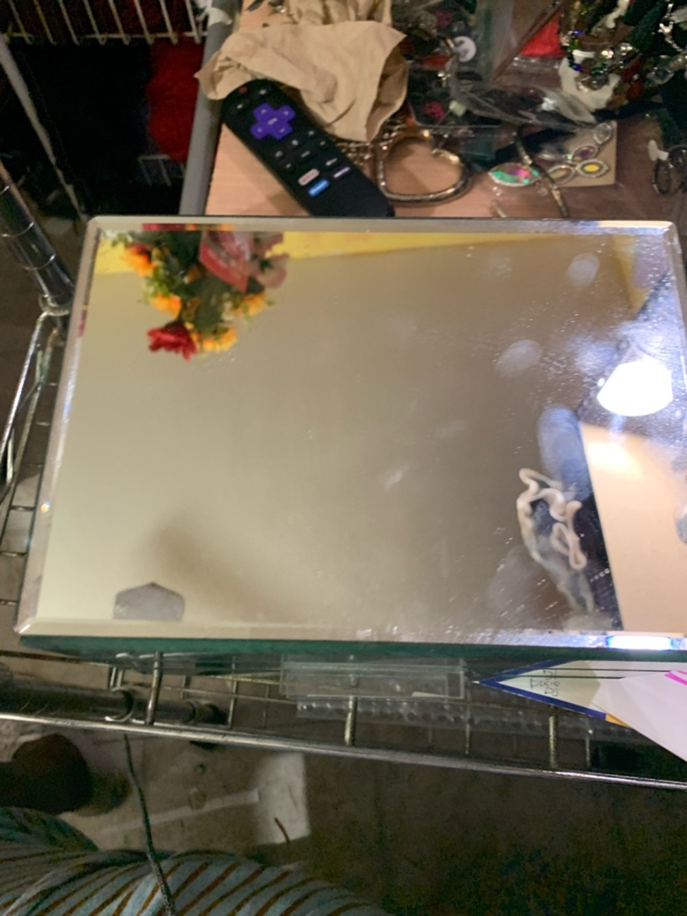 Large Mirrored Glass Jewelry Box Tray with Drawers